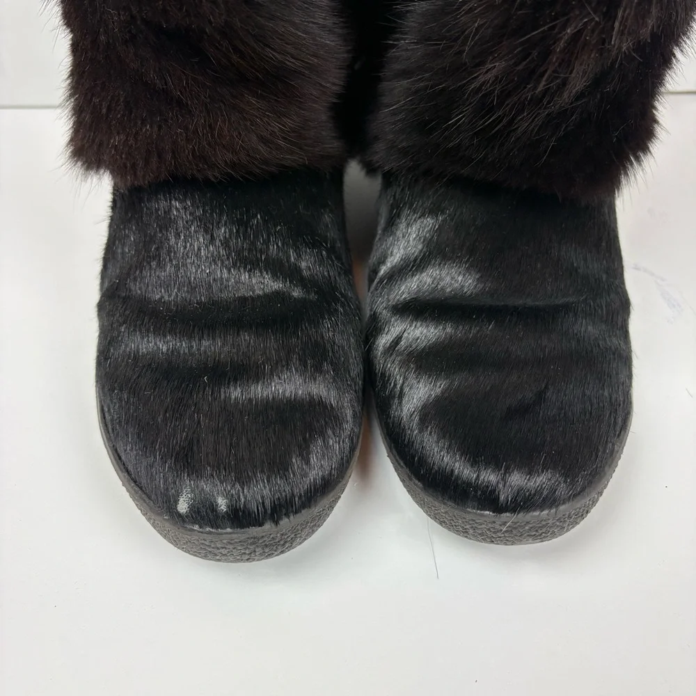 Vintage Oscar Sport Elisa Winna Black Fur Winter Snow Boots Gold Dogsleds 40